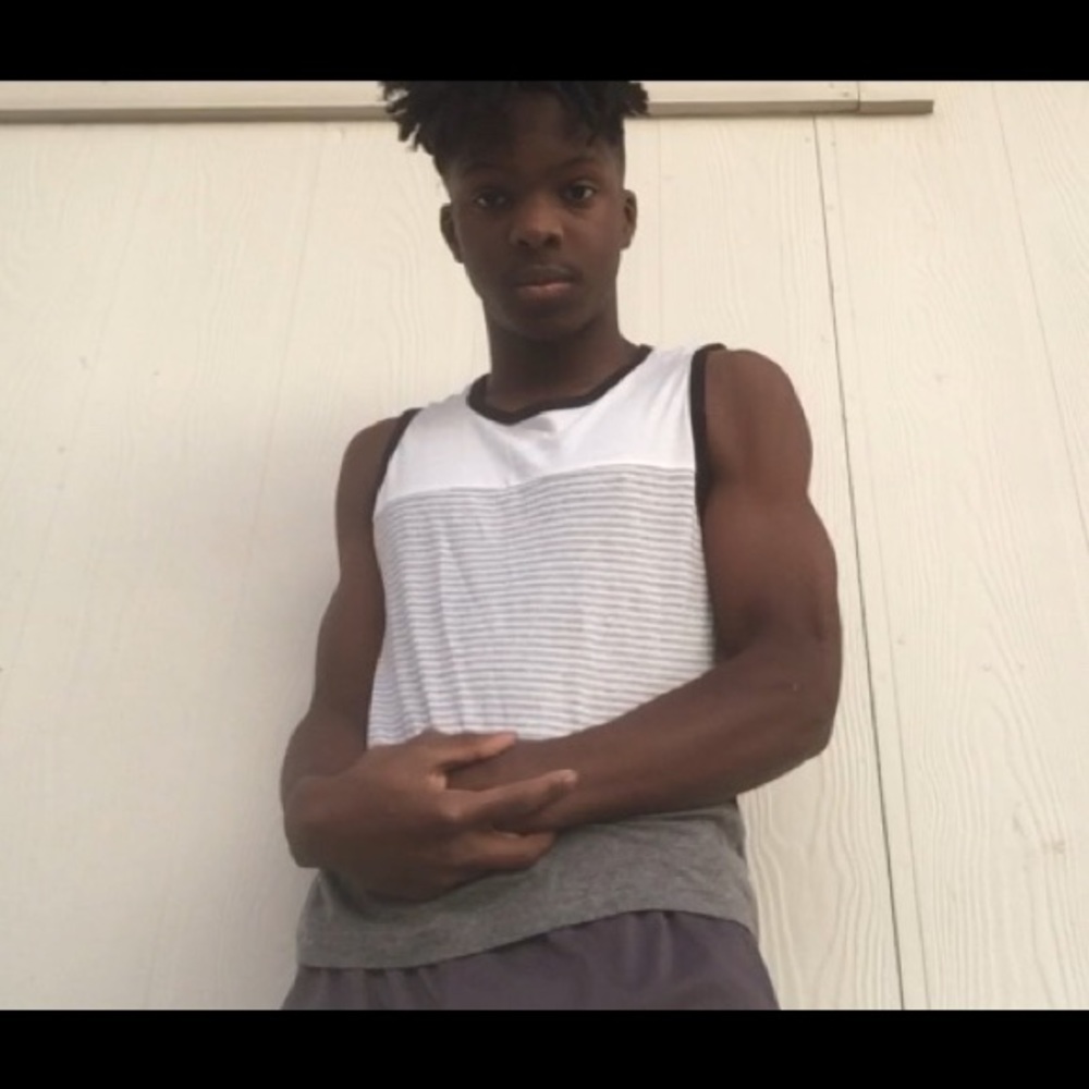 White and grey striped muscle shirt